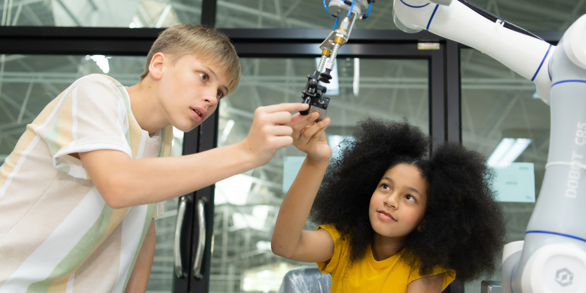 Child inventors making a discovery.